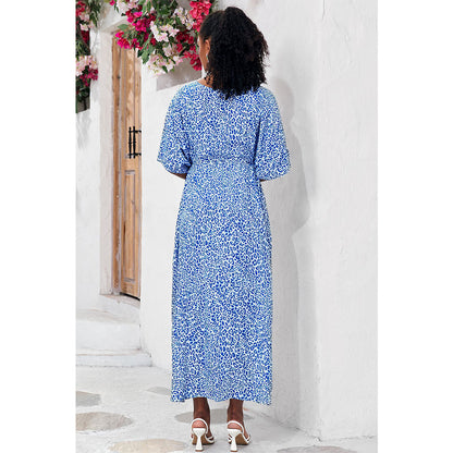 Charmo Women's Leopard Print Kimono Style Open Front Tie Waist Cover Up Swimming Maxi Dress