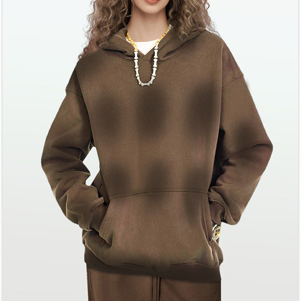 Attraco 2025 Autumn and Winter Women's Spray-dyed Hooded Sweatshirt High Street Trend Oversize Loose Hoodies