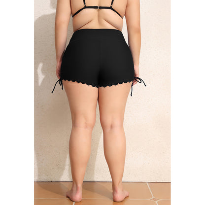 Charmo Women's Plus Size High Waisted Swim Shorts Scalloped Hem Swimsuit Shorts Side Drawstrings Swim Bottom Board Shorts
