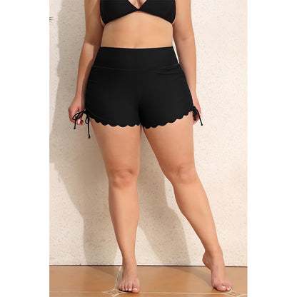Charmo Women's Plus Size High Waisted Swim Shorts Scalloped Hem Swimsuit Shorts Side Drawstrings Swim Bottom Board Shorts
