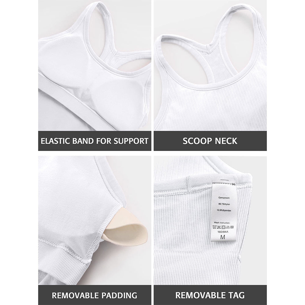 Attraco Women's Ribbed Workout Crop Tops with Built in Bra Yoga Racerback Tank Top Sport Tops Activewear Tops