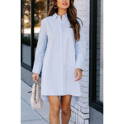 Attraco Women's Long Sleeve Button Front Midi Shirt Dress with Side Slits and Side Pockets