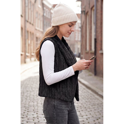 Attraco Women's Faux Fur Open Front Sleeveless Vest Soft Plush Shawl Collar Lightweight Layering Jacket