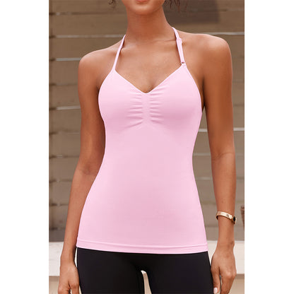 Attraco Built in Bra Halter Tops for Women Padded Workout Tank Strappy Camisole Gym Yoga Cami Top