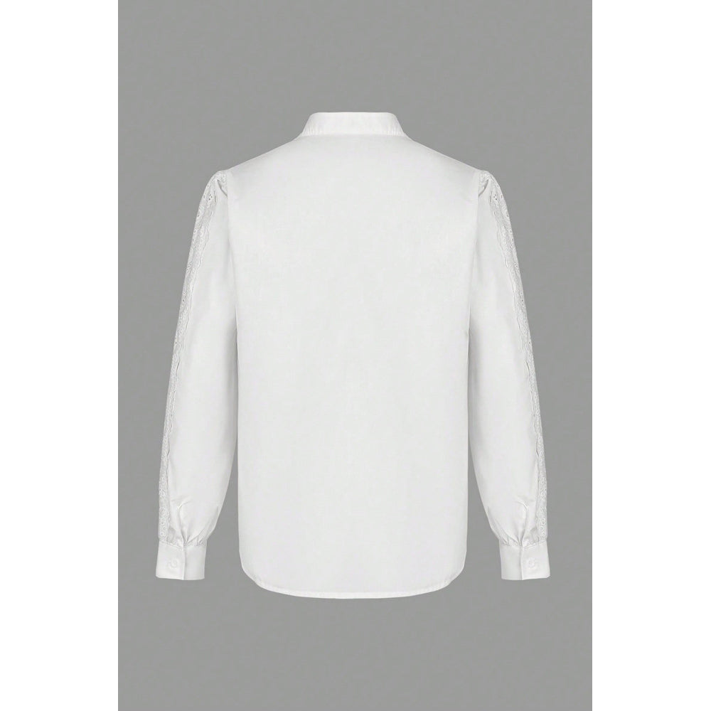 Attraco Women's Embroidered Long Sleeve Button Down Blouse Stand Collar Casual Shirt