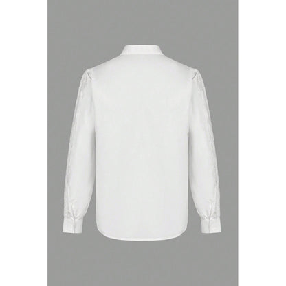 Attraco Women's Embroidered Long Sleeve Button Down Blouse Stand Collar Casual Shirt