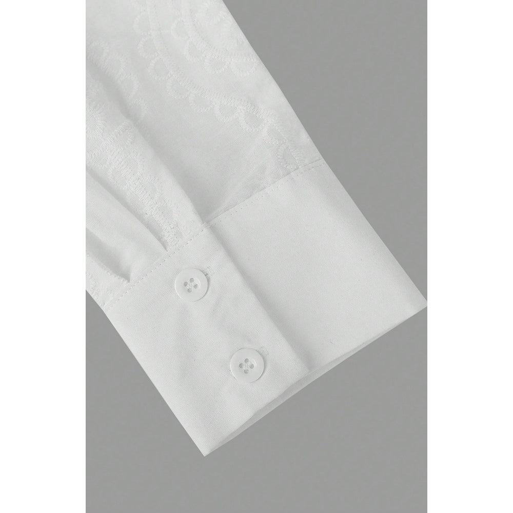 Attraco Women's Floral Embroidered Long Sleeve Button Down Blouse Collared Shirt