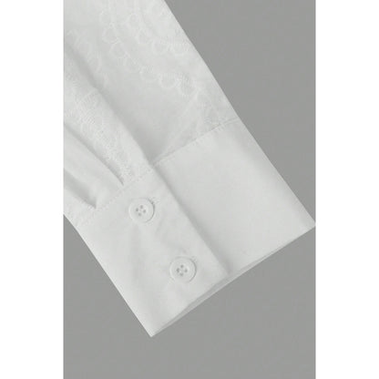 Attraco Women's Floral Embroidered Long Sleeve Button Down Blouse Collared Shirt