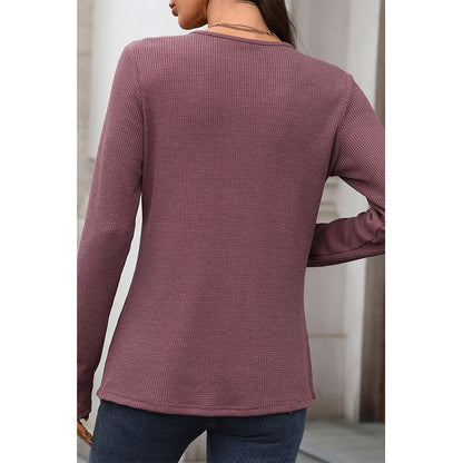 Attraco Women's Long Sleeve Henley Top Textured Knit Casual Shirt with Button Front
