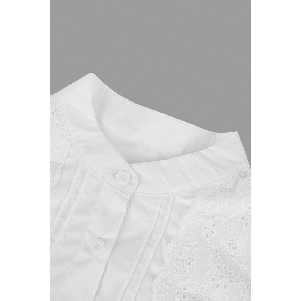 Attraco Women's Embroidered Long Sleeve Button Down Blouse Stand Collar Casual Shirt