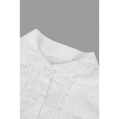 Attraco Women's Embroidered Long Sleeve Button Down Blouse Stand Collar Casual Shirt