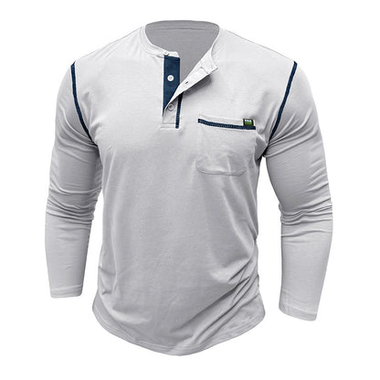 Attraco Men's Long Sleeve Henley Shirt Color Block Casual Pocketed T-Shirt Tops