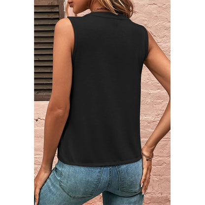 Attraco Women's Sleeveless Split V-Neck Pleated Casual Tank Top Summer Shirts