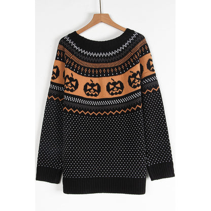 Attraco Women's Halloween Pumpkin Sweater Long Sleeve Crewneck Fair Isle Knit Pullover Fall Cozy Holiday Jumper