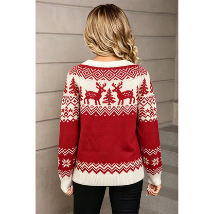 Attraco Women's Christmas Sweater Long Sleeve Crewneck Reindeer Snowflake Knit Pullover Holiday Winter Cozy Ugly Christmas Sweater