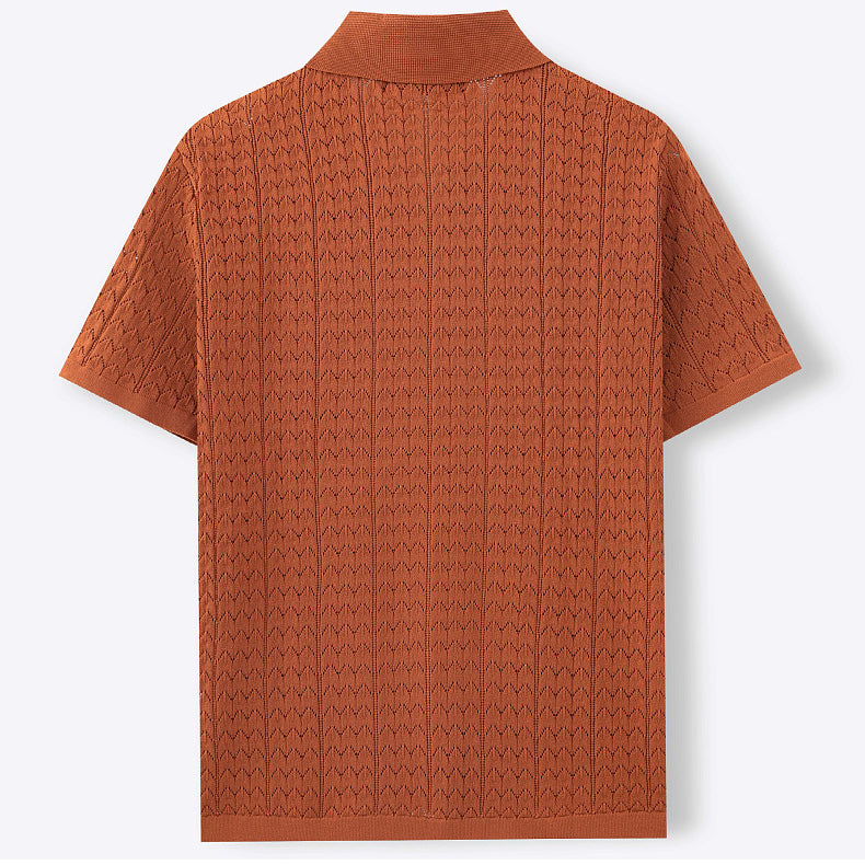 Attraco Men's Short Sleeve Textured Knit Camp Collar Button Front Shirt Summer Tops