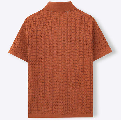 Attraco Men's Short Sleeve Textured Knit Camp Collar Button Front Shirt Summer Tops