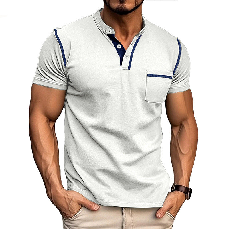 Attraco Men's Short Sleeve Henley Shirt with Chest Patch Pocket & Tailored Stitching Tops