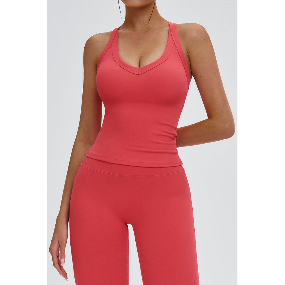 Attraco Women's V-Neck Y-Back Longline Sports Tank Top with Removable Pads
