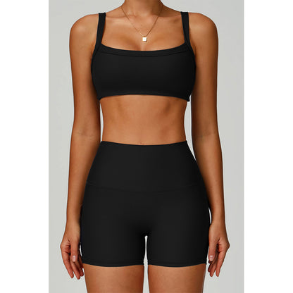 Attraco Women's Square Neck Ribbed Sports Bra with Removable Pads