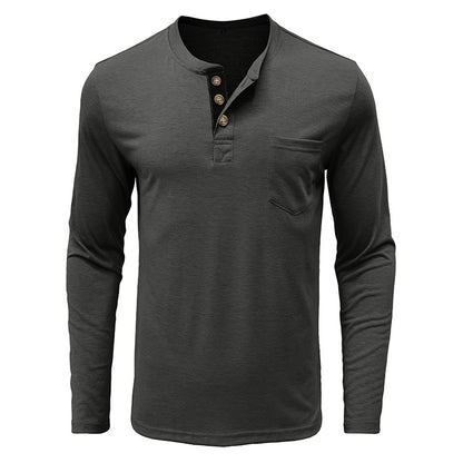 Attraco Men's Long-Sleeve Henley Neck T-Shirt Casual Solid Color Basic Layering Tops