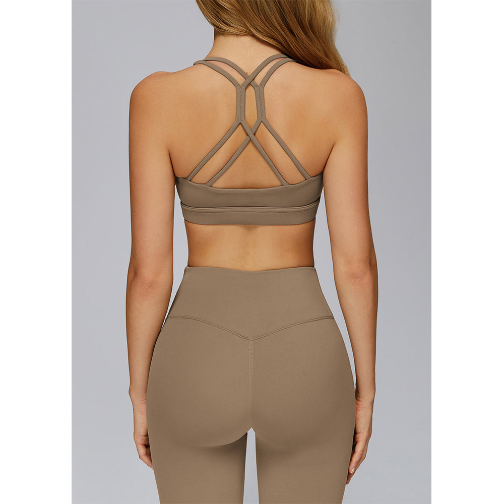 Attraco Women's U-Neck Crisscross Strappy Back Sports Bra with Removable Pads Yoga Bra Tops