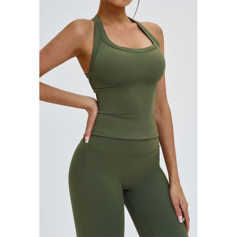 Attraco Women's Square Neck Halter T-Back Longline Sports Tank Top with Removable Pads Yoga Tops