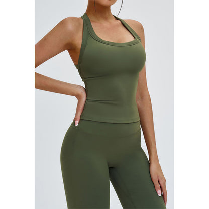 Attraco Women's Square Neck Halter T-Back Longline Sports Tank Top with Removable Pads Yoga Tops