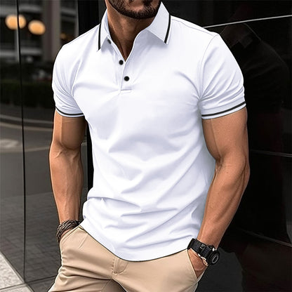 Attraco Men's Ribbed Collar Button Front Short-Sleeve Polo Shirt