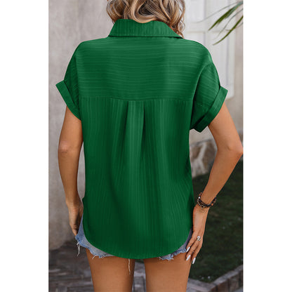 Women's Collared Short Sleeve Button Down Shirt-TAXS0012