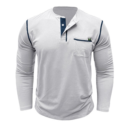 Attraco Men's Long Sleeve Henley Shirt Color Block Casual Pocketed T-Shirt Tops
