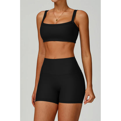 Attraco Women's Square Neck Ribbed Sports Bra with Removable Pads