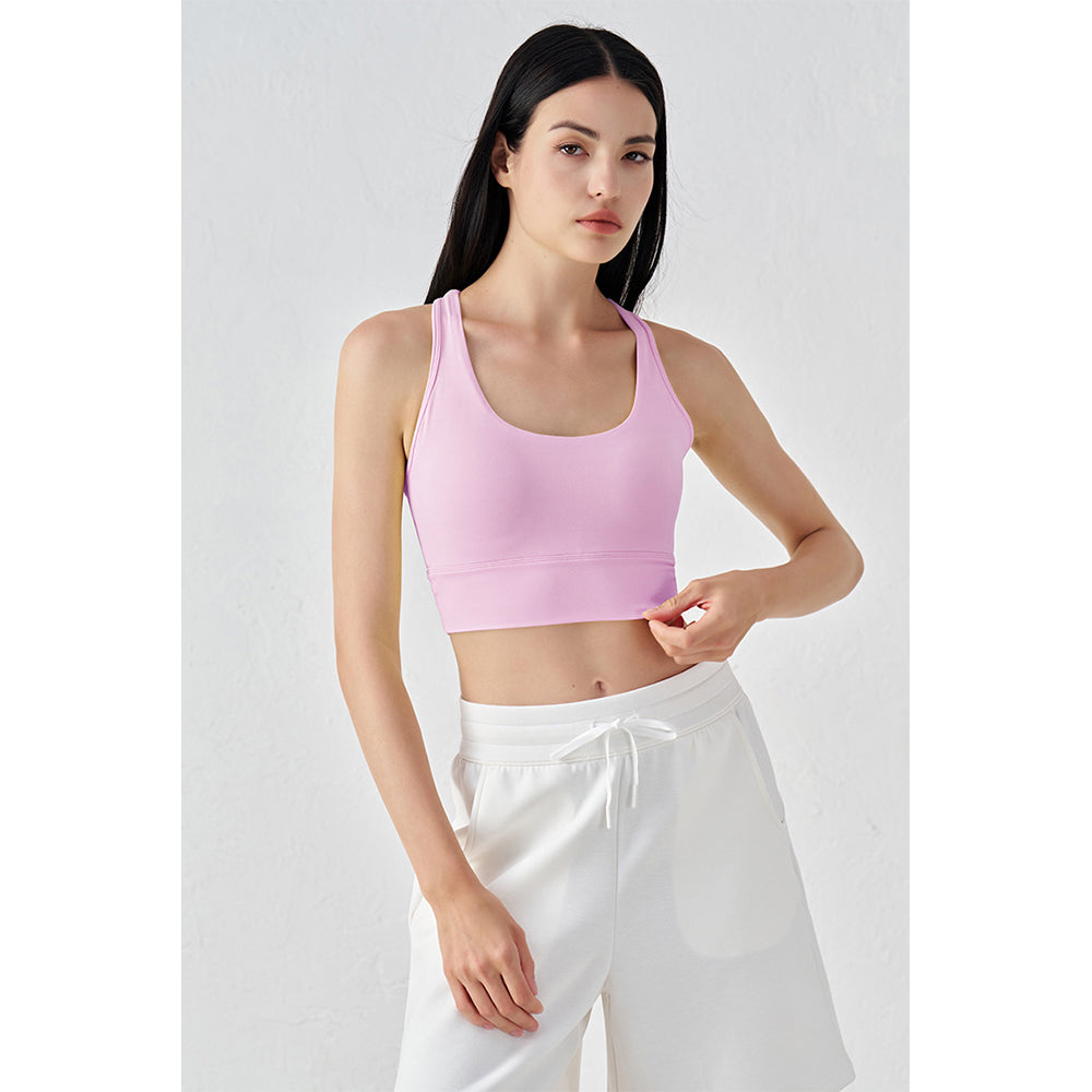 Attraco Women's Racerback U-Neck Cropped Sports Bra with Removable Pads and Supportive Underbust Band Yoga Tops