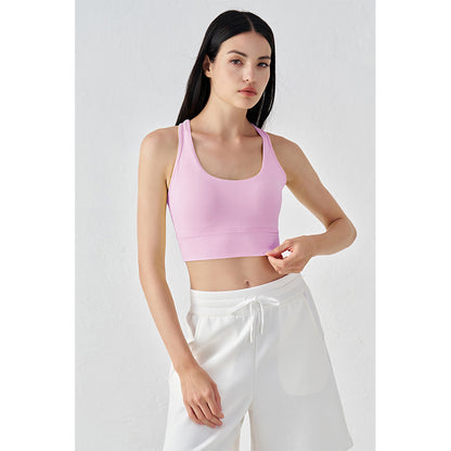 Attraco Women's Racerback U-Neck Cropped Sports Bra with Removable Pads and Supportive Underbust Band Yoga Tops