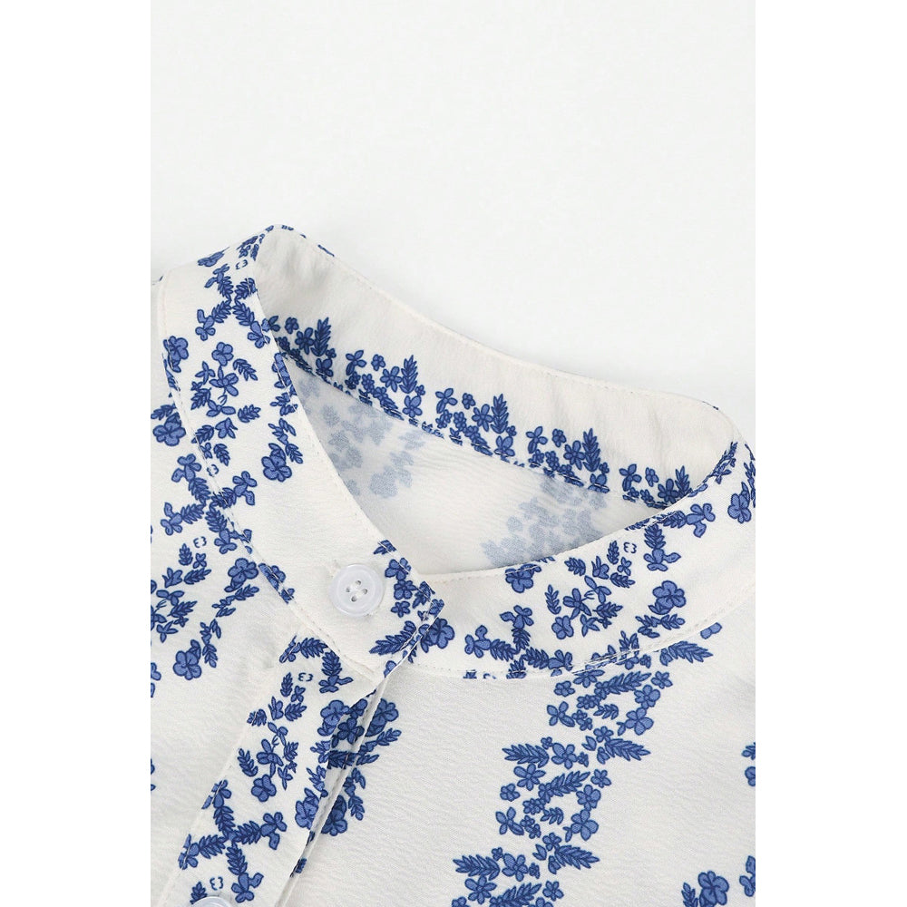 Attraco Women's Floral Embroidered Long Sleeve Button Down Blouse Mandarin Collar Shirt