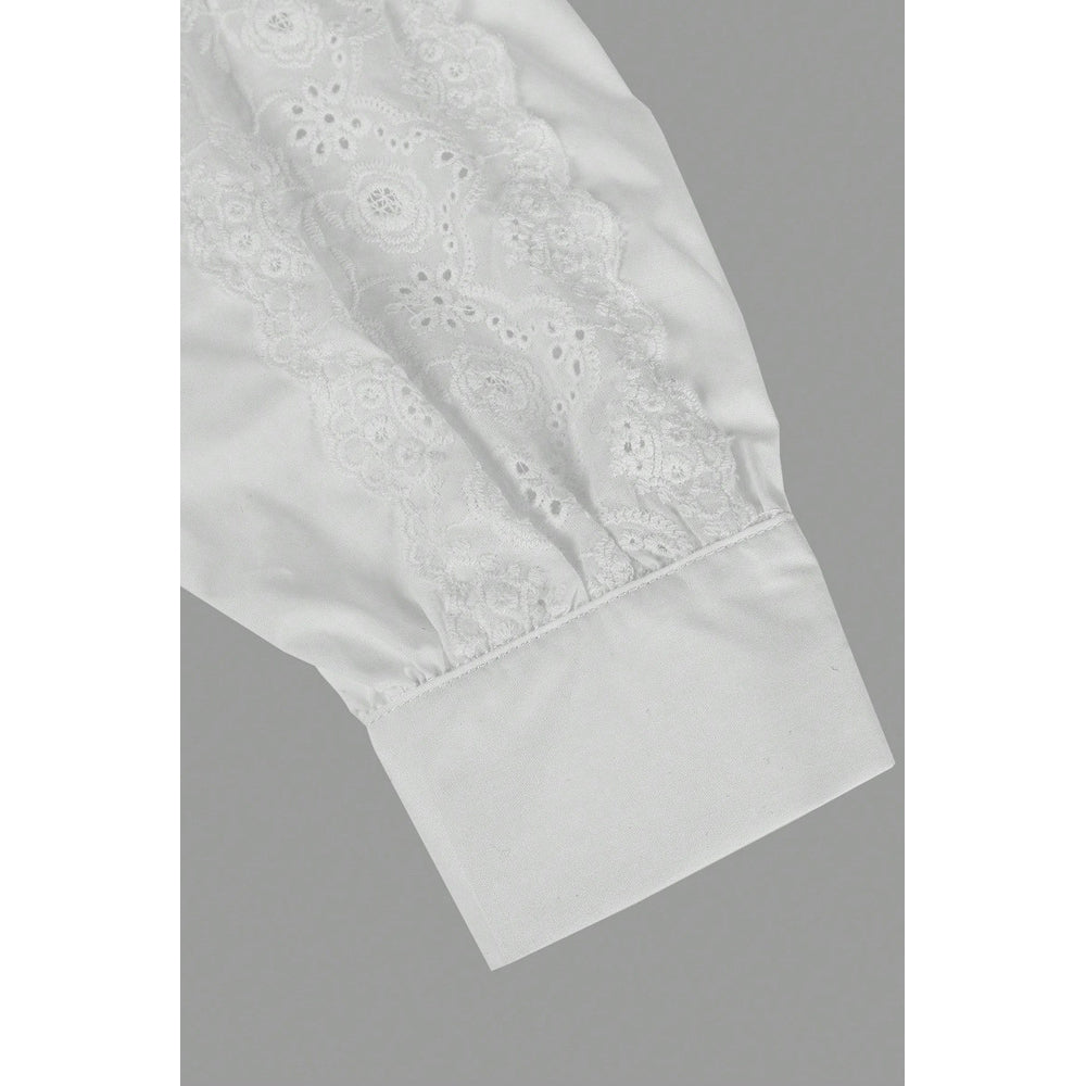 Attraco Women's Embroidered Long Sleeve Button Down Blouse Stand Collar Casual Shirt