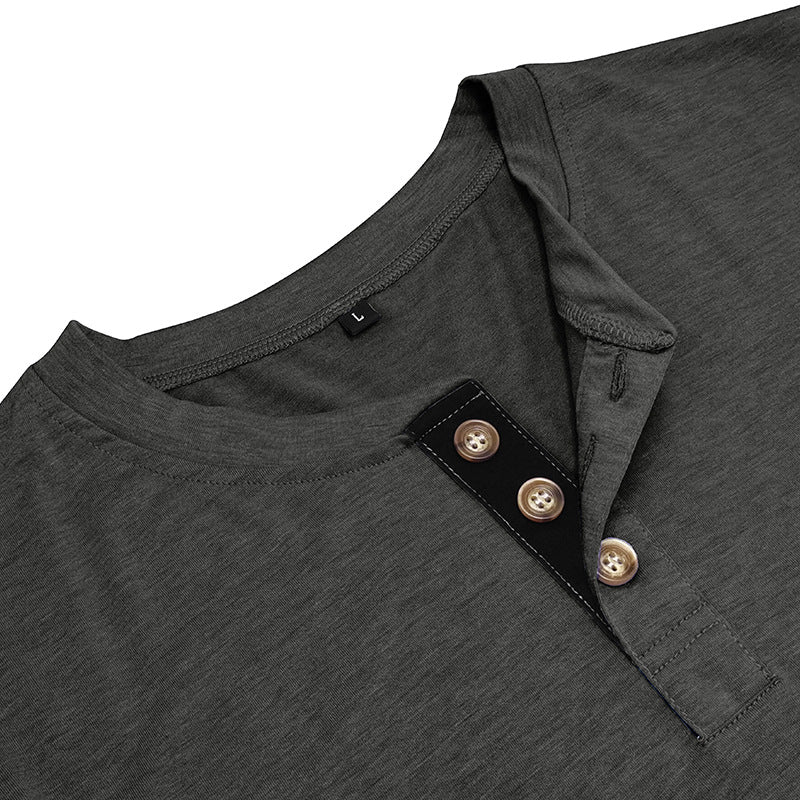 Attraco Men's Long-Sleeve Henley Neck T-Shirt Casual Solid Color Basic Layering Tops