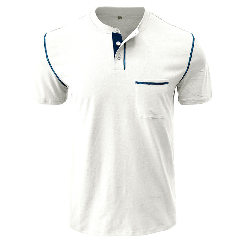 Attraco Men's Short Sleeve Henley Shirt with Chest Patch Pocket & Tailored Stitching Tops