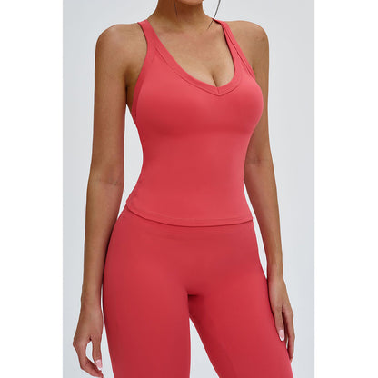 Attraco Women's V-Neck Y-Back Longline Sports Tank Top with Removable Pads