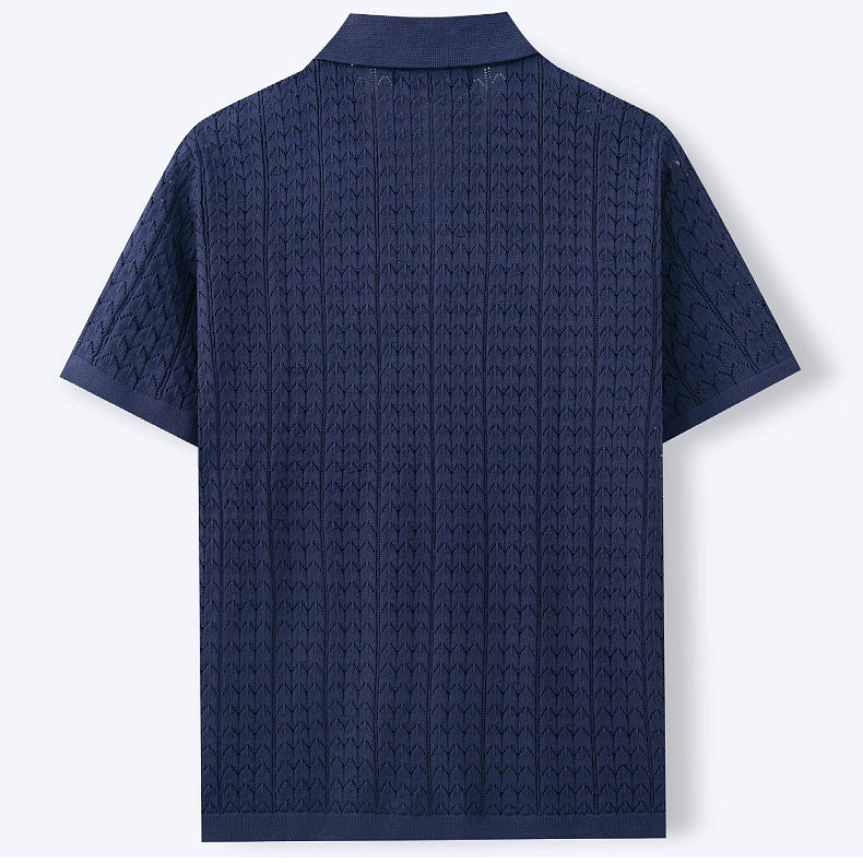 Attraco Men's Short Sleeve Textured Knit Camp Collar Button Front Shirt Summer Tops