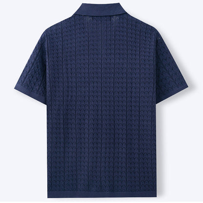 Attraco Men's Short Sleeve Textured Knit Camp Collar Button Front Shirt Summer Tops