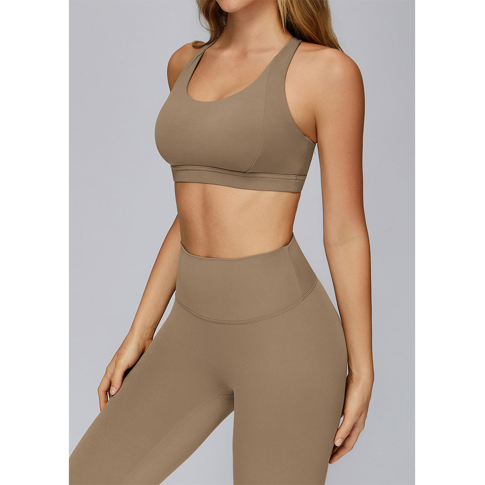 Attraco Women's U-Neck Crisscross Strappy Back Sports Bra with Removable Pads Yoga Bra Tops