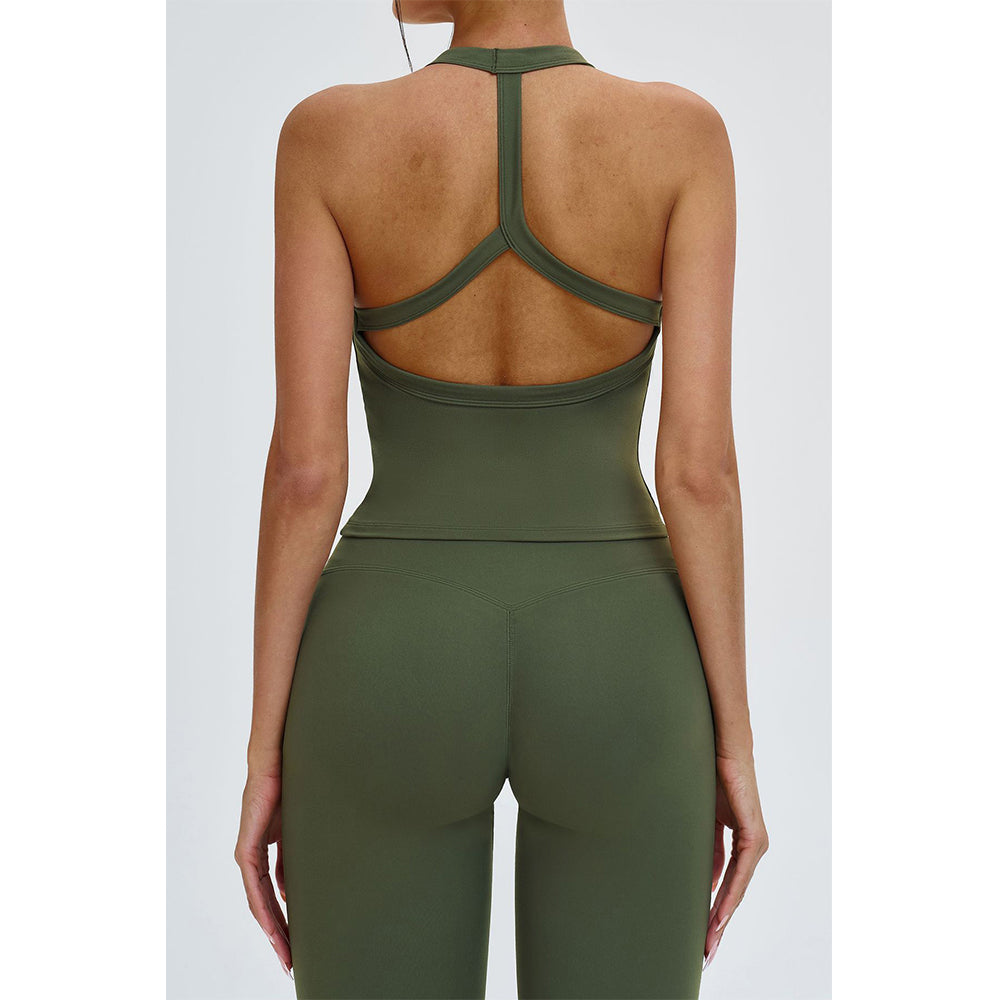 Attraco Women's Square Neck Halter T-Back Longline Sports Tank Top with Removable Pads Yoga Tops