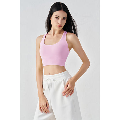 Attraco Women's Racerback U-Neck Cropped Sports Bra with Removable Pads and Supportive Underbust Band Yoga Tops