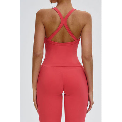 Attraco Women's V-Neck Y-Back Longline Sports Tank Top with Removable Pads