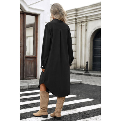 Attraco Women's Corduroy Shirt Dress, Solid Long Sleeve Button-Down Long Dress with Collar