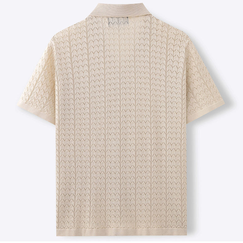 Attraco Men's Short Sleeve Textured Knit Camp Collar Button Front Shirt Summer Tops