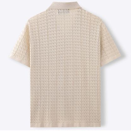 Attraco Men's Short Sleeve Textured Knit Camp Collar Button Front Shirt Summer Tops