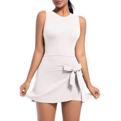 Attraco Women's Sleeveless Racerback Athletic Dress with Built-in Shorts & Waist Tie Tennis Dress Golf Dress