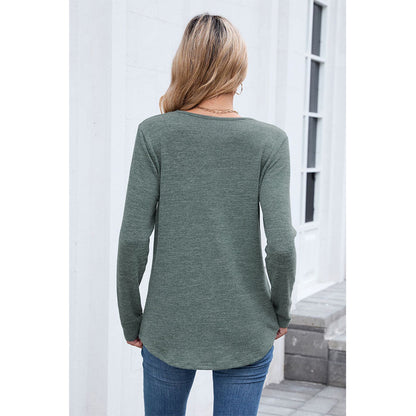 Attraco Women's Long Sleeve V Neck Top Soft Stretch Casual Pullover Shirt with Curved Hem
